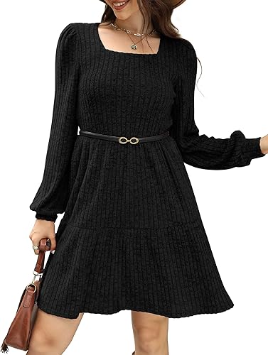 Sampeel Women’s Square Neck Long Sleeve Sweater Dress